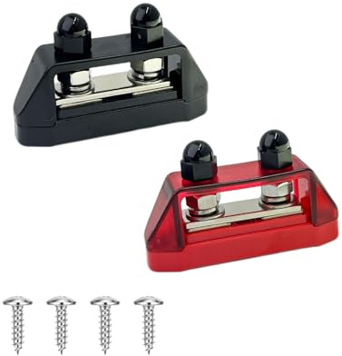 SEYUGOPTI Bus Bar Distribution Block M8 for Car Boat RV Marine | 12-48V Red & Black Positive Negative Terminals, Easy Installation, 150A-250A Ideal for Caravan Marine Wiring RV