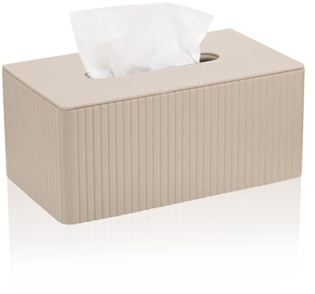 Huiguli Kosmetiktücherbox aus PU Leder, Rechteckige Taschentuchbox | Dekorative Tissue Box für Wohnzimmer, Badezimmer und Büro, Beige, 25 × 14 × 11,5 cm