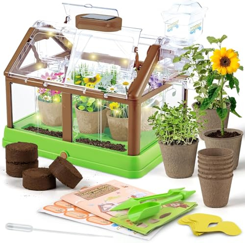 KAHEIGN Kit de Cultivo de Plantas para Niños, Mini Invernadero para Cultivar Flores con Sistema de Riego Mejorado - Regalo Educativo de Jardinería para Niños y Niñas (Semillas Y LUZ NO Incluidas)