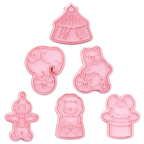 UKCOCO Cortadores de Galletas de Circo 3d Plástico 6 Piezas para Hornear Fondant y Galletas Formas Divertidas, Moldes para Repostería Infantiles Reutilizables y Fáciles de Desmoldar