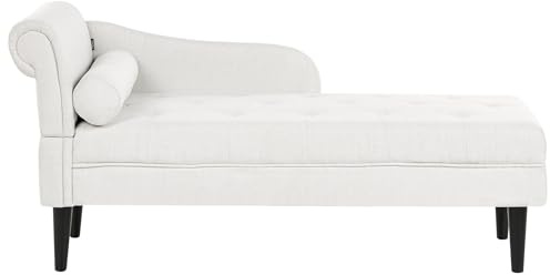Beliani Chaiselongue Links Stoff cremeweiß gesteppt mit Kissen Holzbeinen modern Yvoire