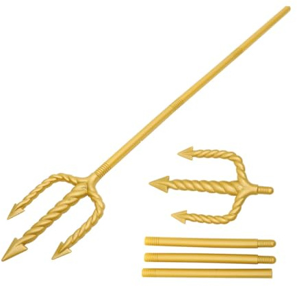 Veemoon 2 Pezzi Tridente Dorato per Costume di Nettuno Punte Arrotondate Sicure, Accessorio Cosplay per Feste di Halloween, Spettacoli Teatrali e Travestimenti Mitologici per Adulti