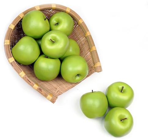 12PCS 3 Artificial Apples - Lifelike Fake Green Apples Realistic Faux Fruit for Home Decor Farmhouse Kitchen Decoration Photography Props (Green)