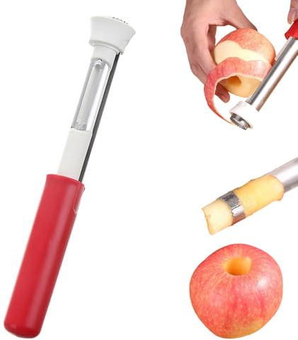 Apfelentkerner, 2026 Neu 2-in-1 Apfelausstecher Schäler, Apfelkernausstecher mit Handlichem Kunststoff Griff, Gadgets für Bäcker, Apfelstecher für Bratäpfel und zum Backen (Rot, 1PCS)