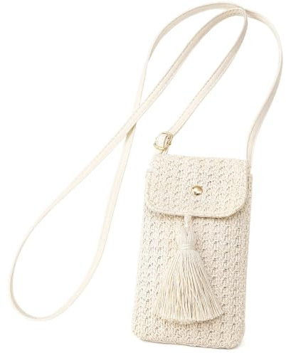 KIPTVO Small Woven Straw Crossbody Bag for Women with Tassel | Adjustable Strap, Bohemian Style, Summer Beach Travel, Shoulder Purse, Cellphone Bag