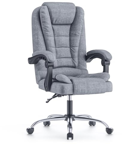 naspaluro Office Chair, Ergonomic Desk Chair High Computer Stol Grey Fabric | Ergonomisk Kontorsstol with Spring-Packed Seat & Soft Arms, Height Adjustable, Tilt Function, Swivel Chair for Office Gaming