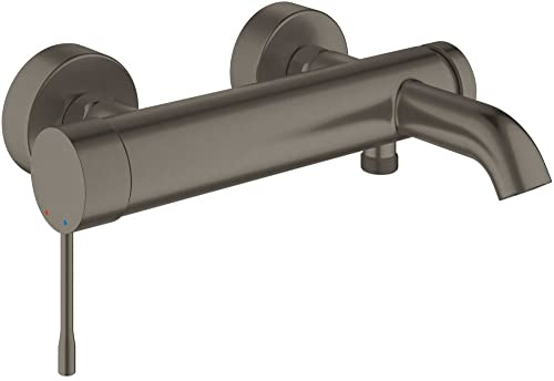 GROHE Essence, Badewannenarmatur (Duscharmatur für die Badewanne, Mischbatterie mit automatischer Umstellung Wanne/Brause, mit integriertem Rücklaufventil, S-Anschlüsse), anthrazit gebürstet, 33624AL1