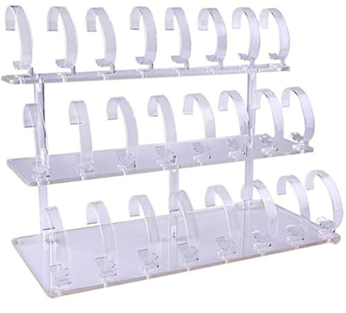3-Tier Watch Stand Holder Removable 24 Acrylic Watch Jewelry Display Rack Watch Frame Watch Holder (Clear)