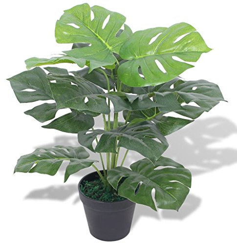 Festnight Plante Monstera Artificielle avec Pot 45 cm Vert Décor pour Maison