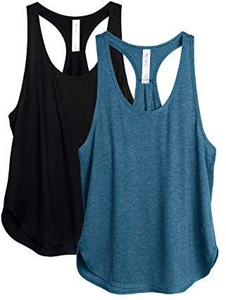 icyzone Damen 2er Pack Racerback Sport Yoga Fitness Tank Top | Weich und hautfreundlich, Lockere Passform, Seitenschlitz am Saum, Hüftlang, Ärmelloses Freizeit Sporttop für Damen
