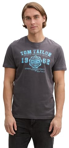 TOM TAILOR Herren T-Shirt mit Logo-Print, 10899 - Tarmac Grey, XXL