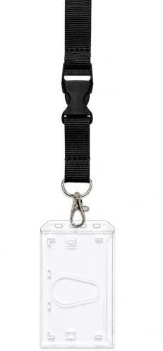 Waizmann.IDeaS® Ausweisset - SCHWARZ Umhängeband Schlüsselband Lanyard 20mm Steckverschluss + Kartenhalter Kartenhülle Auweishalter vertikal