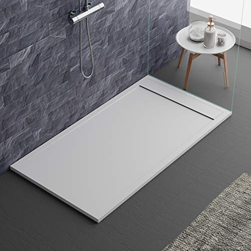 piatto doccia bianco, design moderno, modello Siviglia, in marmo e resina, effetto pietra ardesia, luxury, gelcoat, slim 3cm 70x130