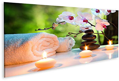 islandburner Bild auf Leinwand Massage Komposition Spa Mit Kerzen Orchideen Und Schwarzen Steinen Im Garten Bilder Wandbilder Poster