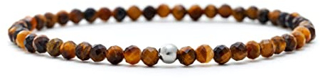 BERGERLIN Tigerauge Armband echt mit 925 Sterling Silberperle - facettierte Perlen - Größe M