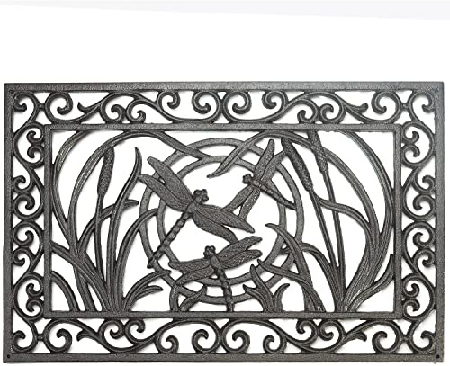 Sungmor Robuste Fußmatte aus Gusseisen, 59 cm. Große, rechteckige Haustürmatte, rutschfeste Außenmatte, Schuhkratzer, Vintage-Libellen-Design, dekorative Eingangsmatten für Zuhause, Garten, Terrasse | Vintage rutschfeste Schuhkratzermatte, dekorative Outdoor-Eingangsmatte für Haus, Garten und Terrasse