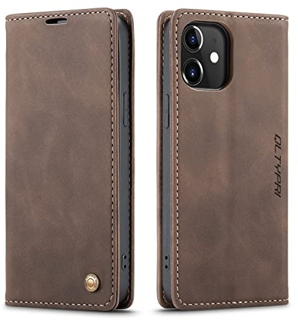 QLTYPRI Kompatibel mit iPhone 12 und iPhone 12 Pro, Vintage Dünne Handyhülle mit Kartenfach Ständer Ledertasche Klapphülle Schutzhülle Kompatibel mit iPhone 12 und iPhone 12 Pro (6,1 Zoll) - Kaffee