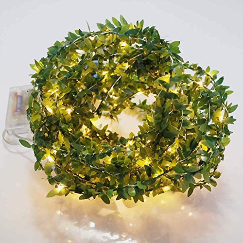 YOLIGHT Artificial Green Leaf String Lights LED Ivy Willow Leaf Garland Fairy Wreath Light Battery Powered for Christmas Wedding Birthday Decor (Battery Powered, 32.8FT/100LED)