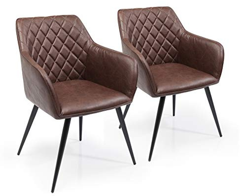 Kare Design Armlehnstuhl San Remo (2/Set), Braun, Esszimmerstuhl, Lederoptik, Stahl Beine, 47cm Sitzhöhe, 79x59x61 cm (H/B/T)