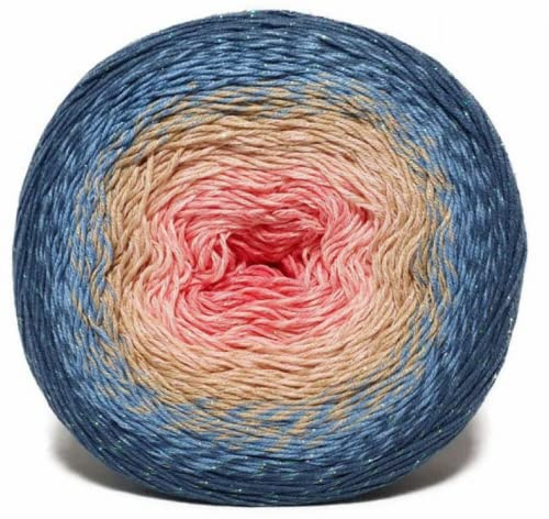 Yarn Art YarnArt Flowers Moonlight - Hilo de algodón con purpurina, peso 9.2 onzas, longitud 1093 yardas, ganchillo arcoíris, lurex metálico tejido a mano brillante, pastel plateado, algodón