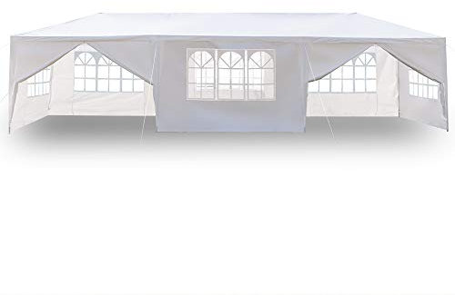 Gartenpavillon, faltbar, wasserdicht, Partyzelt, 3 x 9 m, mit 8 Wänden, UV-Schutz, Pavillon, weiß, PE-Plane, dick, für Party, Hochzeit, kommerzielle Aktivitäten