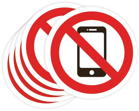 Pegatinas Prohibido 5ud Adhesivos de 14 cm Cartel Prohibicion Señal Laboral Industrial (14 cm, USAR MÓVIL)