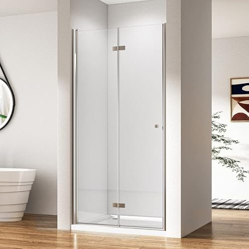 Duschkabine in Nische Falttür 75x185cm Faltbar Duschabtrennung, Silber Faltbare Duschwand Dusche Nischentür mit 5 mm Nano ESG Sicherheitsglas Komplettdusche Duschtür Glas Leichte Reinigung
