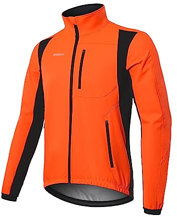 BERGRISAR Vintercykeljacka för män med 6 fickor vindtät termisk softshell cykeljacka löpning vindjacka, Orange, M