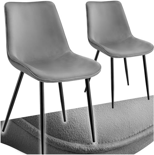 tectake® Juego de 2 Sillas de Comedor, Sillas Salón Aterciopeladas, Silla Tocador Ergonómica, Sillas Comedor con Patas de Acero y Topes, Silla Terciopelo con Gran Respaldo y Acolchada - Gris