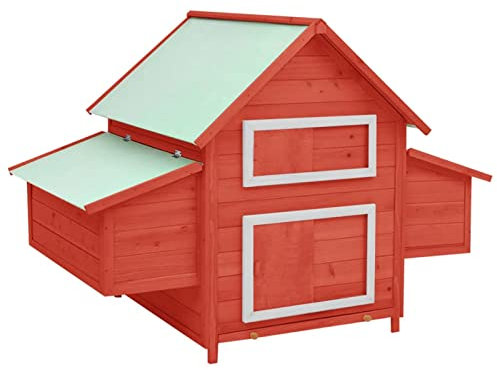 Camerina Hühnerstall Rot und Weiß 152x96x110 cm Massivholz Tanne Freilaufgehege HüHnerkäFig Freilaufgehege HüHner Huehnerstall