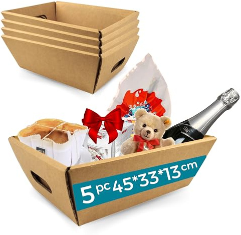 5x Kartonbox für Geschenkkörbe ohne Deckel 45x33x13 cm – Geschenkbox für Weihnachten, Ostern, Firmenkörbe und Feiern | Espirito Rebelde