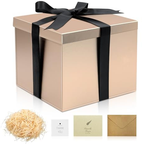 Sekepingo Geschenkbox mit Deckel 23 x 23 x 18 cm Geschenkkarton Groß Tiefe Geschenkverpackung Geschenk Box für Geburtstag Babydusche Valentinstag Muttertag, Champagnerfarbe