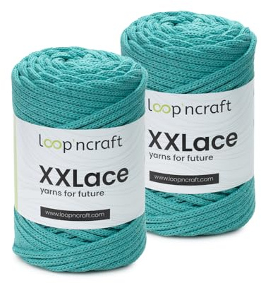 Makramee Garn 2er-Set Cyan Grün, Loopncraft, 2 X 4mm - 65m - 250g, Kettengarn, XXLace Garn, Recycling Garn