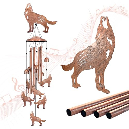 Wolfs-Windspiel für draußen, Wolfs-Geschenke für Damen/Männer/Sympathiegeschenk/Gedenkgeschenk/Geburtstag/Festival, Metall-Windspiele für drinnen und draußen, Terrasse, Gartendekoration, Zuhause