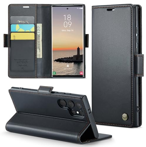 Phernykas Handyhülle für Samsung Galaxy S23 Ultra Klapphülle, Leder Wallet mit Standfunktion und Kartenfächern Cover Samsung Galaxy S23 Ultra 360 Grad hülle Stoßfeste Flip Case (Schwarz)
