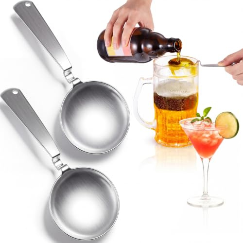 Willinglong 2 Pieces Pouring Steel Spoon Pour Spoon Stainless Steel Black and Tan Beer Layering Tool for Layered Beer Cocktails Bar Accessory