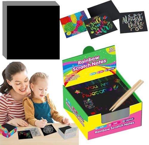 Regenbogen-Kratzpapier, Regenbogen-Kratzpapier,Schwarze Rubbelblätter Notizkarten - Doodle-Pads für Halloween-Partyspiel, Weihnachten, Kunst- und Bastel-Zeichenbrett für Mädchen und ab 3 Jahren
