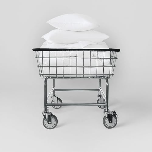 LVP Work Horse Commercial Laundry Cart with Removable Handle, Chrome, Regular Size, Steel, 5 Inch Tangle Free Wheels with Brakes
