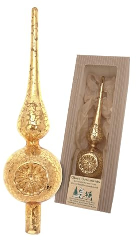 Krebs Glas Lauscha - Weihnachtsdekoration/Christbaumschmuck aus Glas - Antic Mercury Reflex Spitze - Farbe: Gold - Größe: ca. 23 cm