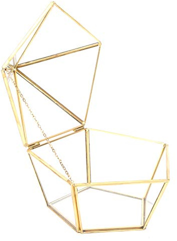 LIYJTK Gold Glass Geometric Terrarium with Door Succulent Plant Handmade Closed Garden Planter Pot Weddding Tabletop Artificial Container Holder Dust Cover Decor for Fern Moss Air Plants