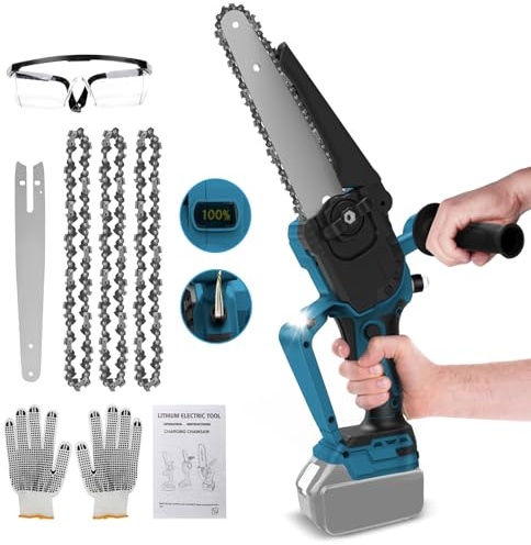 WingFly Mini Kettensäge Kompatibel mit Makita 18V Akku, Doppelter Sicherheitsabschalter 2 Ketten, 8 Zoll Einhand Kettensägen für Holz, Äste & Garten(Ohne Akku)