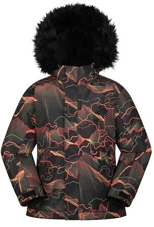 Mountain Warehouse Berg Kids Printed Snow Jacket - Waterproof Padded Cost with Detachable Hood, Snowskirt, Boys & Girls - Winter Skiing, Winter Sports, Walking Black Kids Size 11-12 Years
