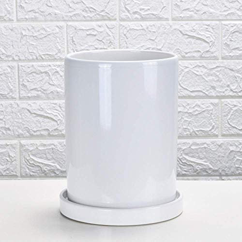 Grande set di vasi da fiori in ceramica con vassoio bianco/nero/grigio, per piante da interno ed esterno, design cilindrico dritto per orchidee, erbe, piante grasse e cactus, decorazione moderna per