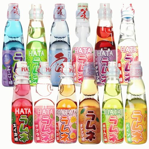 Hatakosen Ramune Japanese Soda Variety Pack – 12 Assorted Flavors, 200ml Bottles – Authentic Japanese Soft Drink Set (12 Bottles, 12 Different Flavours)