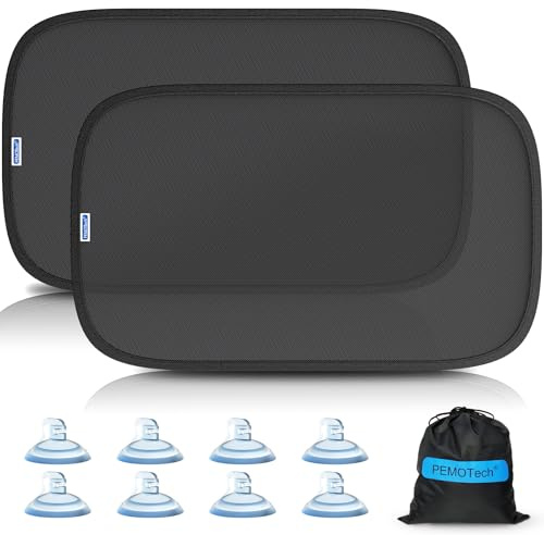 PEMOTech Car Window Shades for Baby【8 Suction Cups & Static Cling】 2 Pack-21x14 Side Window Cover for Child,Certified Sunshades for Kids to Block 99.9% UVR, Sun Shade Universal Fit Most of Cars