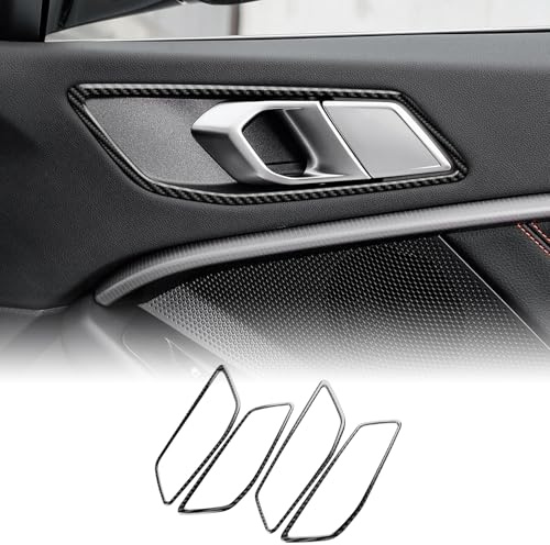KUNGKIC for BMW 1 Series F40 / 2 Series F44 2020-2024 Accessories Carbon Fibre Interior Trim Car Inner Door Handle Panel Sticker Self-Adhesive Decal Cool Auto Parts RHD (Black)