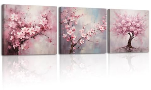 Piy Painting 3pcs Bonito Cerezo En Flor Cuadros Decorativos Salon Flores Rosas Impresiones De Lienzo Moderno Laminas Decorativas Pared Dormitorios Quadros Pasillo Oficina 30×30cm
