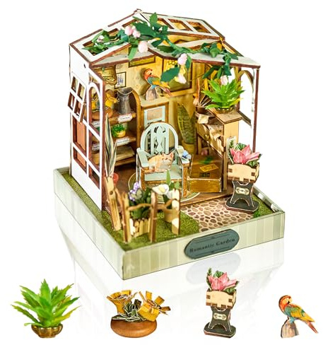Cuteefun DIY Miniatur Puppenhaus Kit mit LED Licht, Anfänger zum Bauen | Book Nook Kit, Handgefertigtes Holzhandwerk, Schöne Wohnaccessoires, Einzigartiges Kreatives Geschenk (Romantischer Garten)