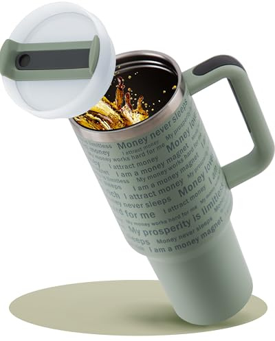 Affirmation Becher - Trinkbecher mit Deckel und Strohhalm - Kaffeebecher - Affirmation Tasse - Thermobecher to go - Kaffee to go Becher - Trinkbecher für kalte und warme Getränke - Motivation Cup