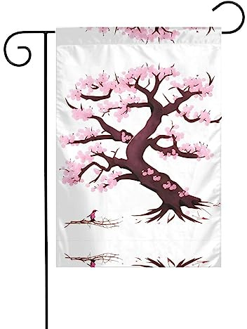 GGNKDL Cherry Blossoms Tree printing Garden flag outdoor courtyard decoration suitable for all seasons 12x18in